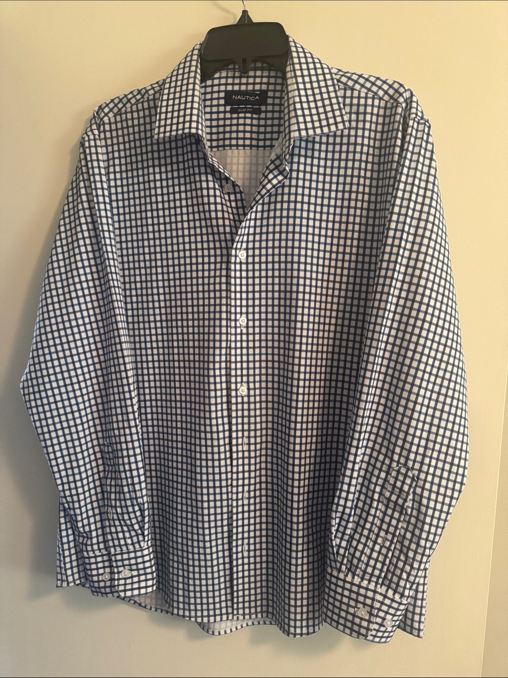 Nautica White and Blue Windowpane Dress Shirt